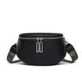 Women's soft PU messenger bag with saddle shape design and single shoulder strap in black colour