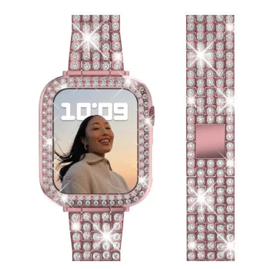 Apple Watch protective case with peep-proof screen in rose pink, gold, silver, transparent, black, starlight and rose gold colours.