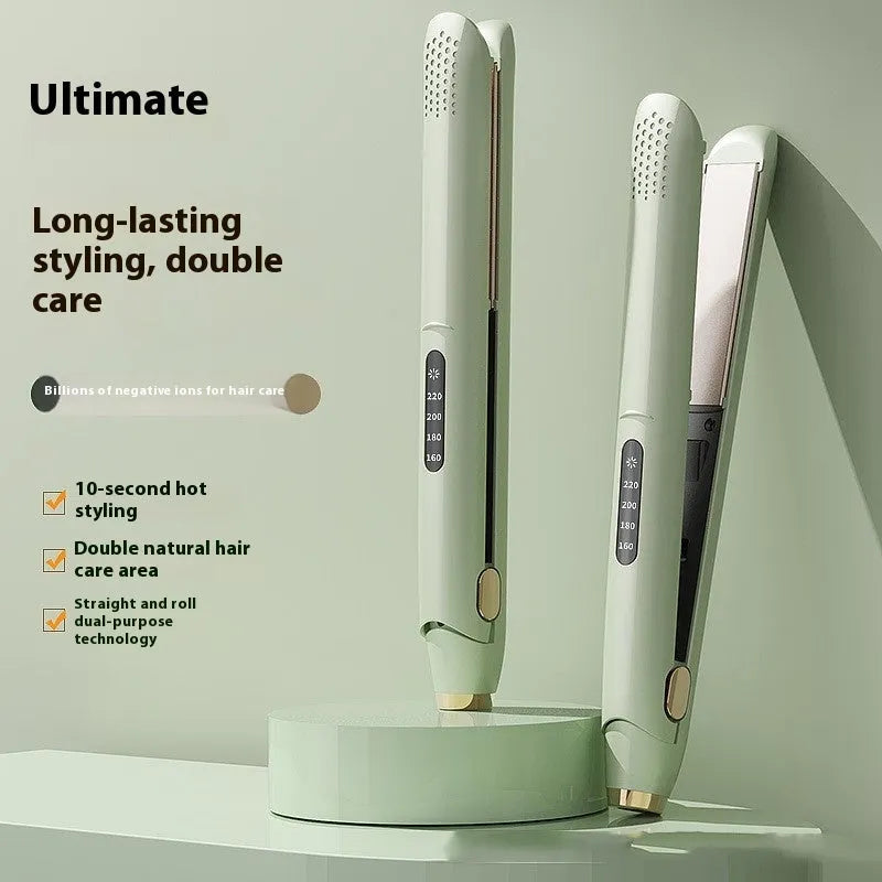 LCD screen hair straightener with ceramic plates in almond white colour showing temperature display