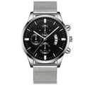 Men's stainless steel mesh band quartz watch with analogue display and two-tone colour options
