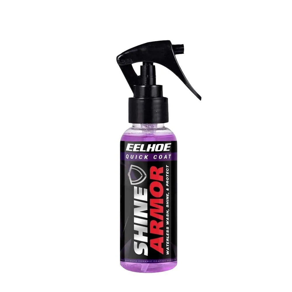 Purple car nano coating spray bottle with microplated crystal formula for exterior protection.