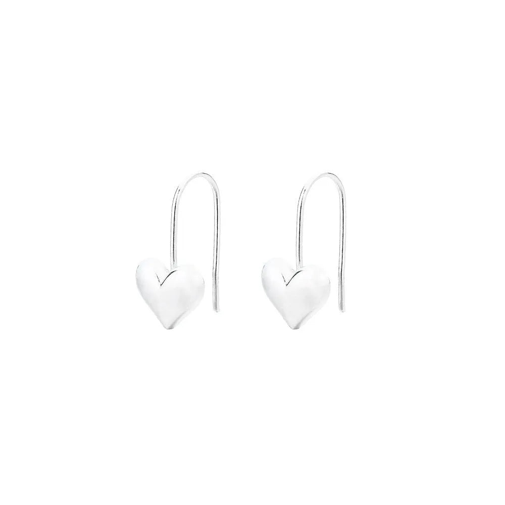 Silver Korean style 3D glossy heart earrings with love motif