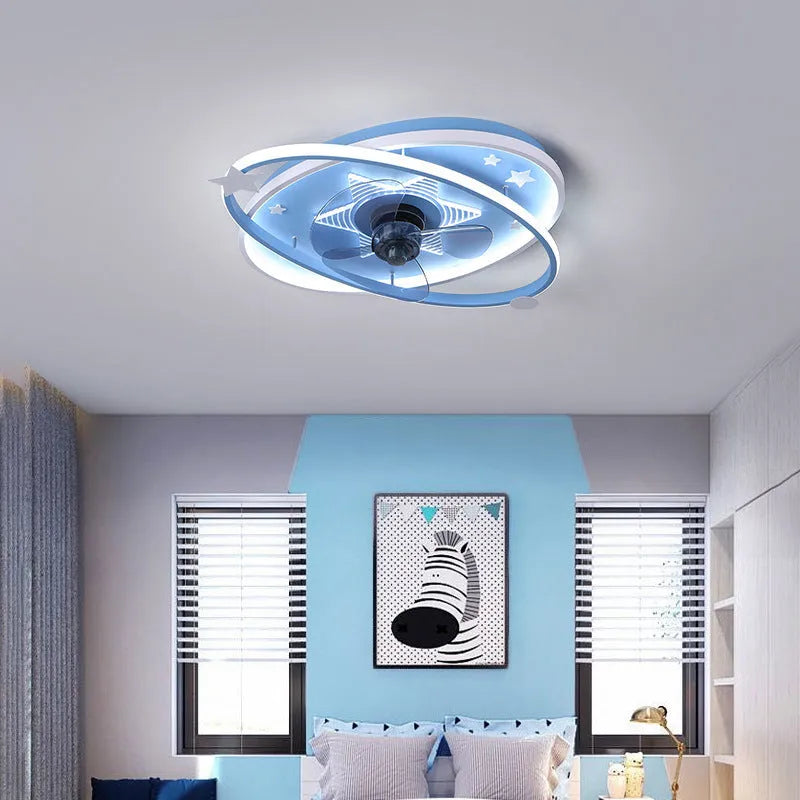 Modern iron-style children's bedroom chandelier with blue acrylic shade and remote control
