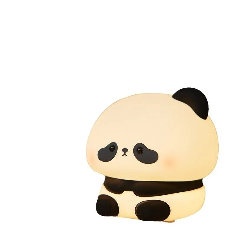 Panda LED night light made from soft silicone with USB rechargeable touch control, 2W, 1200mAh battery.