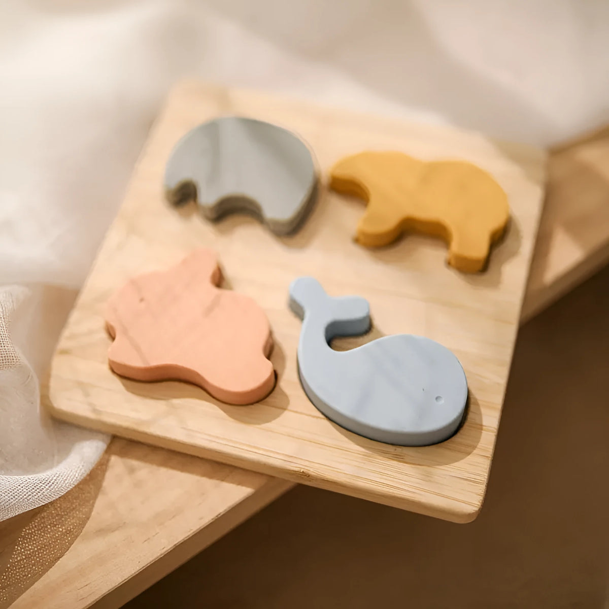 Food grade silicone baby animal puzzle toys three-dimensional building blocks in primary colour