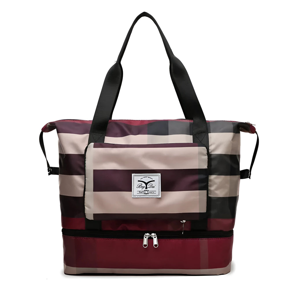 Foldable travel duffel bag waterproof Oxford cloth dry wet separation black