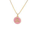 Copper bottle cap pendant necklace with gold electroplating on a 40cm box chain.