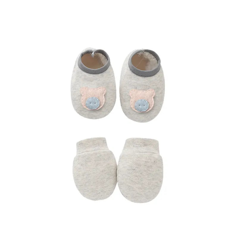 Baby cotton gloves and foot cover set with a pullover cap in multiple colour options