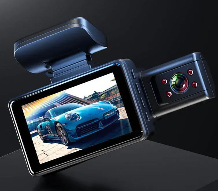 Front car driving recorder with 3 inch screen showing dashboard mounting and infrared night vision capability