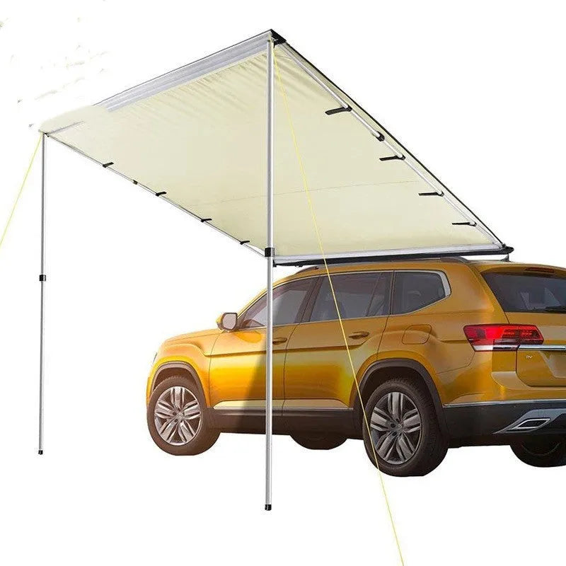 Camping tent with aluminium alloy frame and Oxford cloth base setup as car sunshade