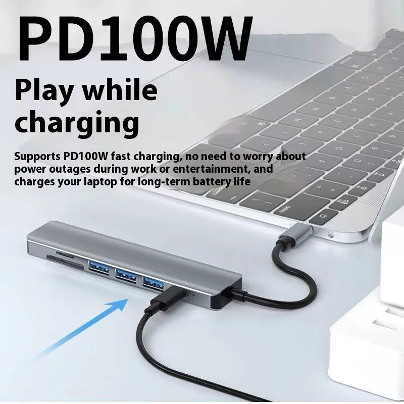 Type-C 7-in-1 expansion dock with HDMI port and USB 3.0 hub on a 15 cm cable.