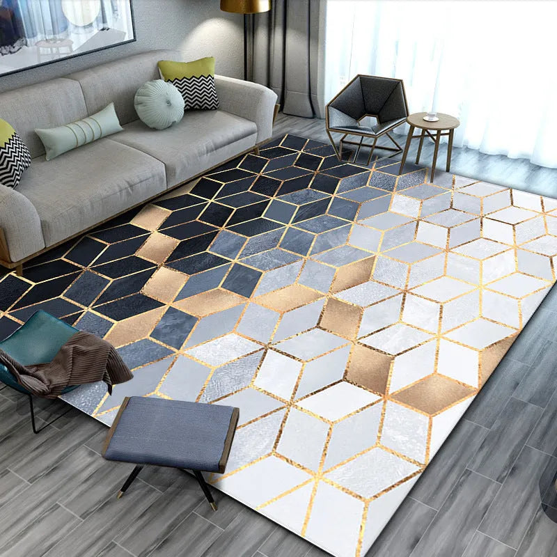 Modern minimalist geometric abstract carpet in a rectangular shape with machine woven crystal velvet finish