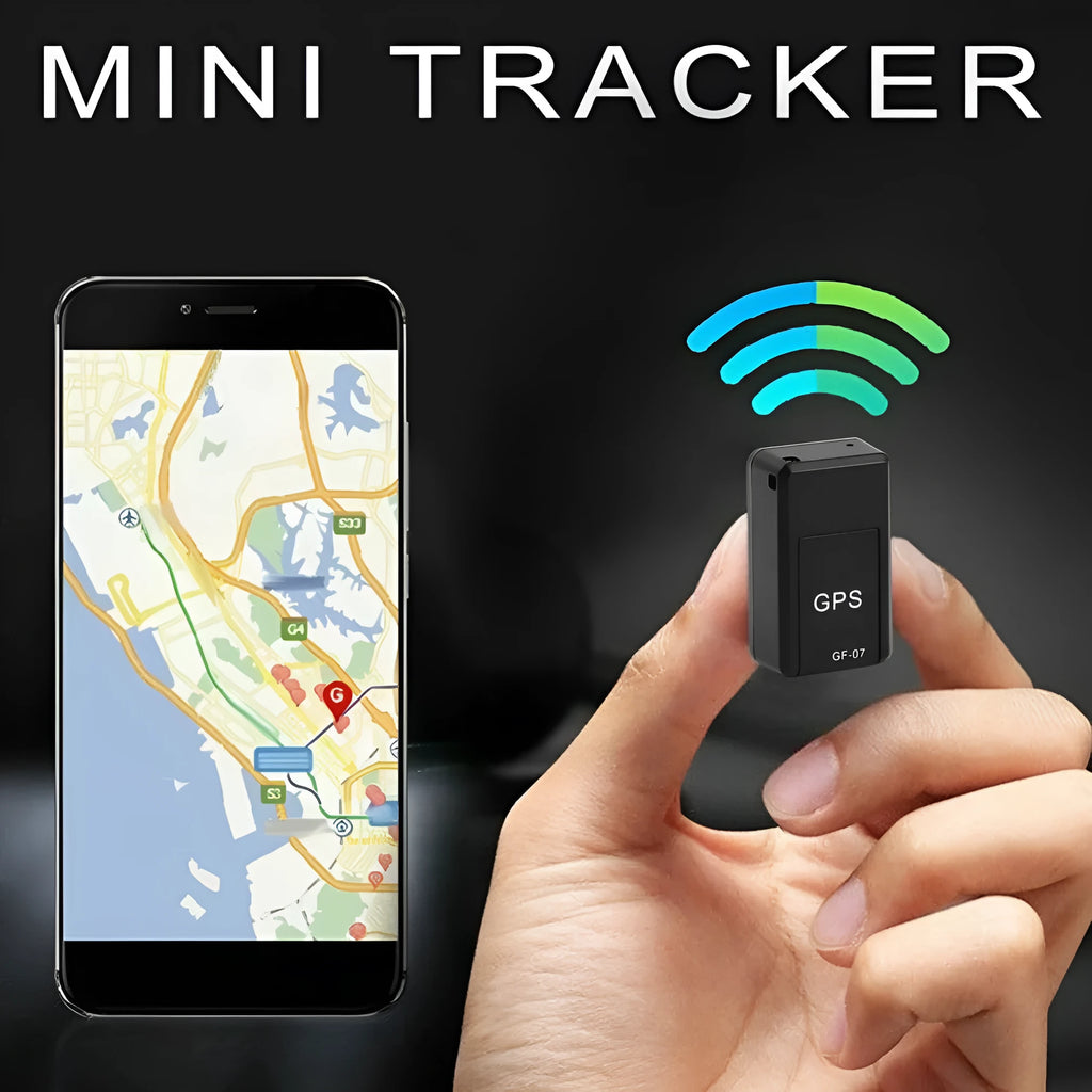 Small black magnetic GPS tracker device shown next to a USB charging cable.