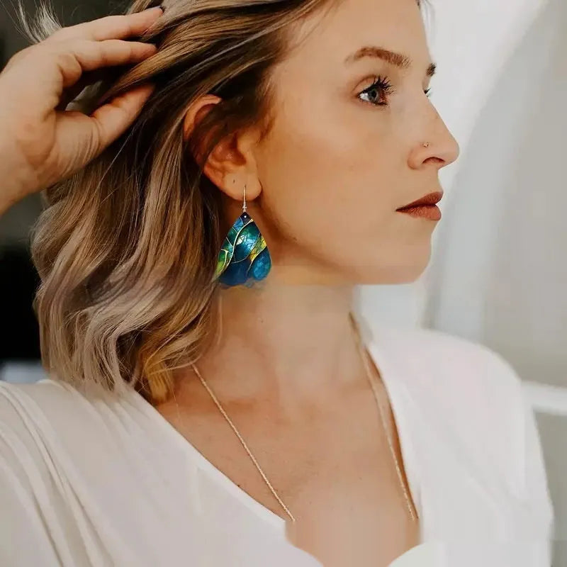 Acrylic flat branch knot drop earrings with printed geometric pattern