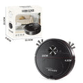 Black and white three-in-one USB charging automatic robot vacuum cleaner with mop and brushes.