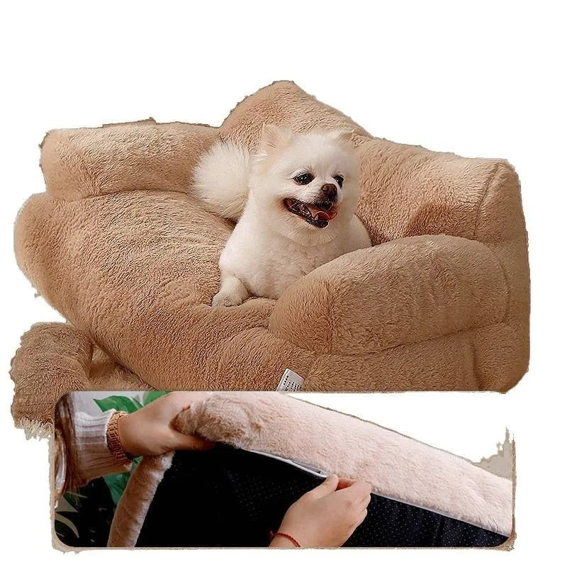 Warm removable washable pet bed in Mousse Coffee, Sunset Orange, Gentleman Gray, Moonlight Beige, Ultra-Soft, and Pink, sizes M to XXL