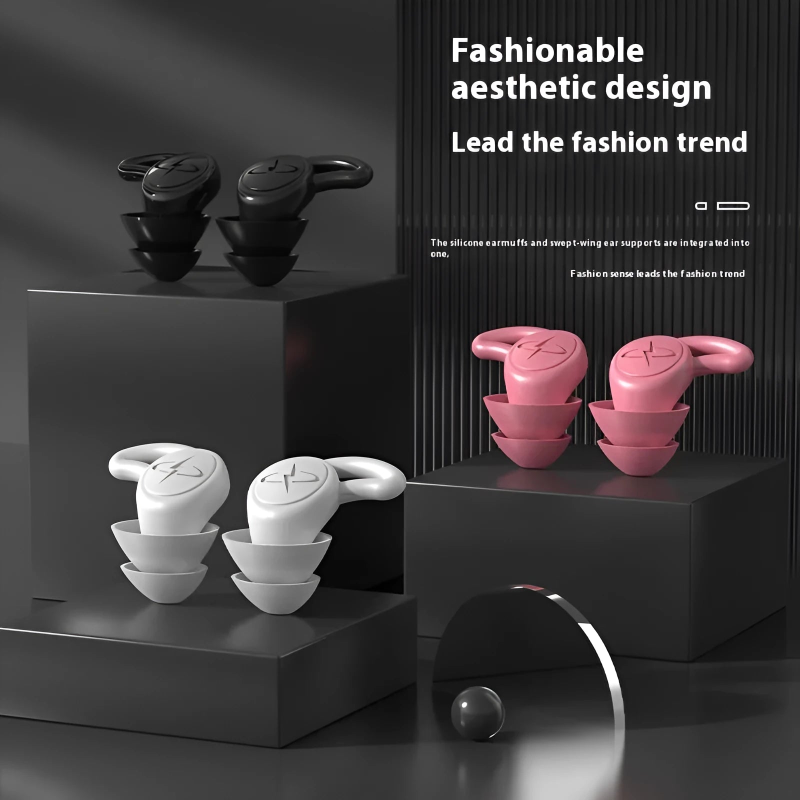 Pair of silicone noise reduction earplugs in black for sleep and sound insulation