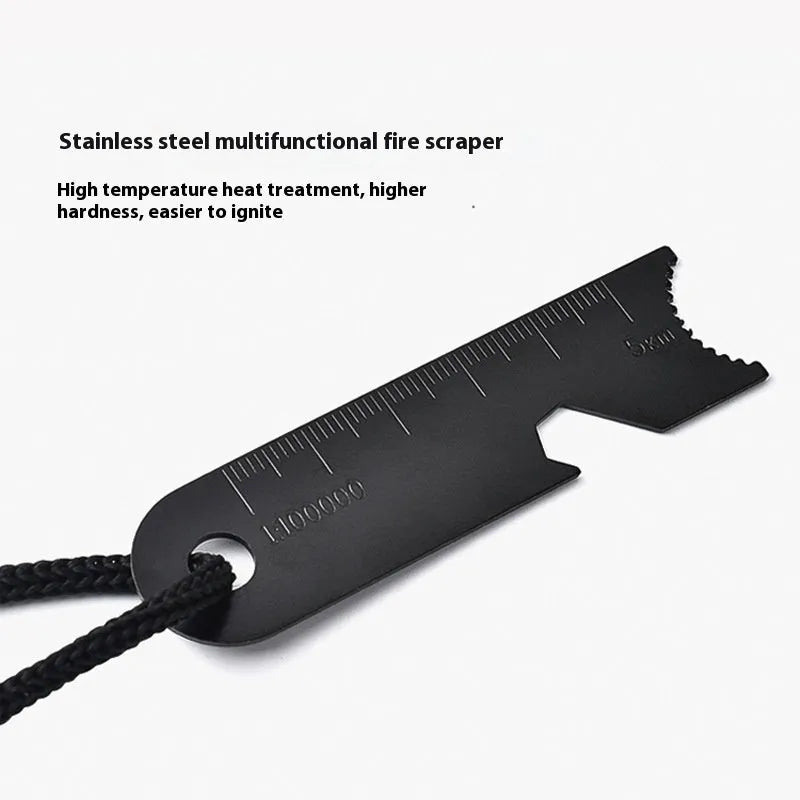 Black outdoor multifunctional flint with magnesium rod and stainless steel scraper tools
