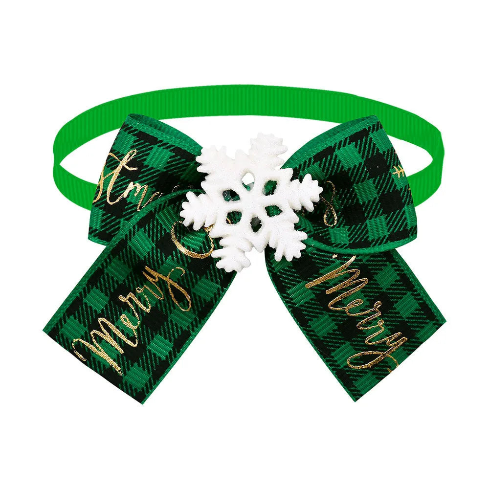 Red and green Christmas pet bow tie accessory for dogs or cats with British style design