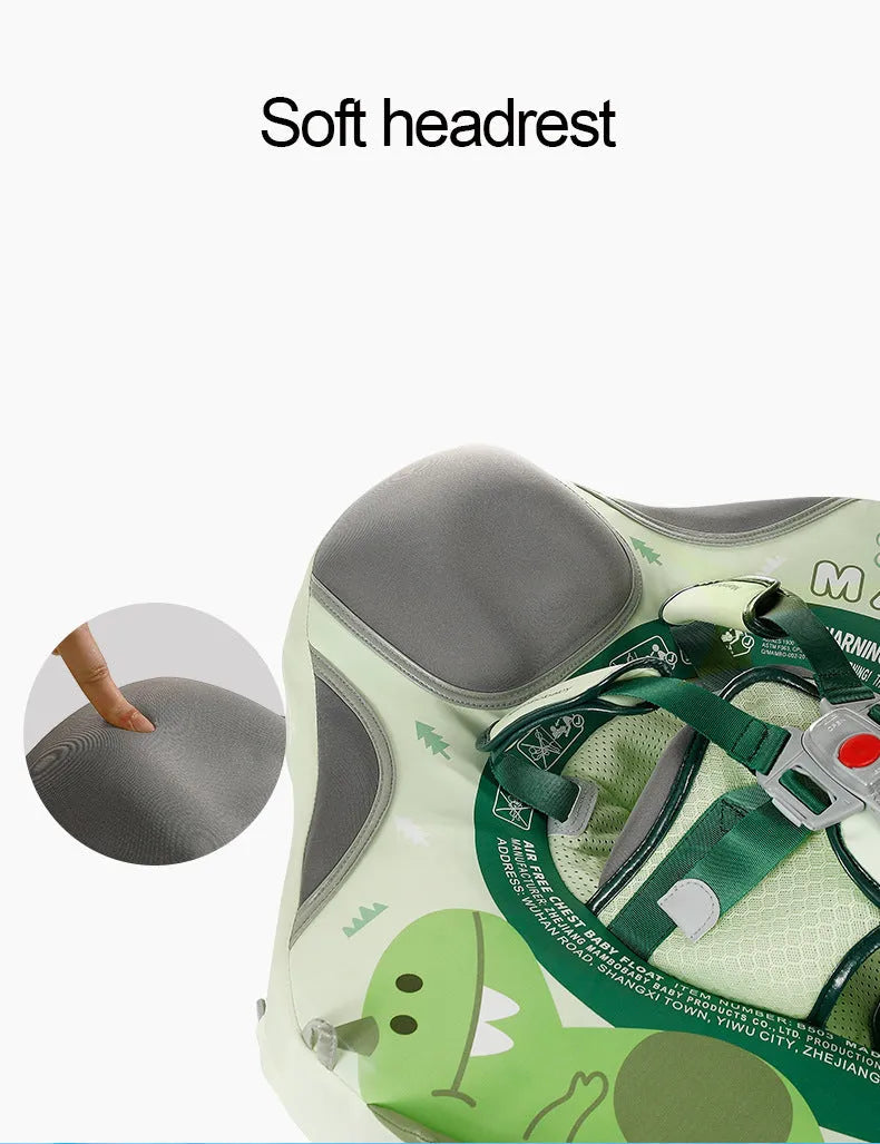 Dinosaur pattern baby inflatable swimming ring with integrated sun shade in green colour