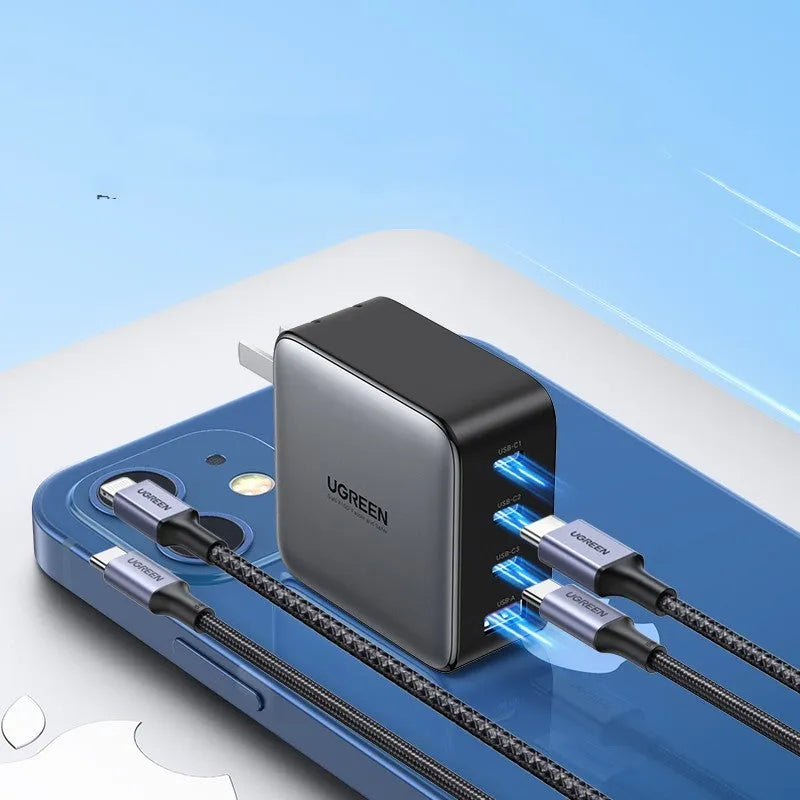 100W GaN fast charger with multiple USB-C ports for laptops and mobile devices