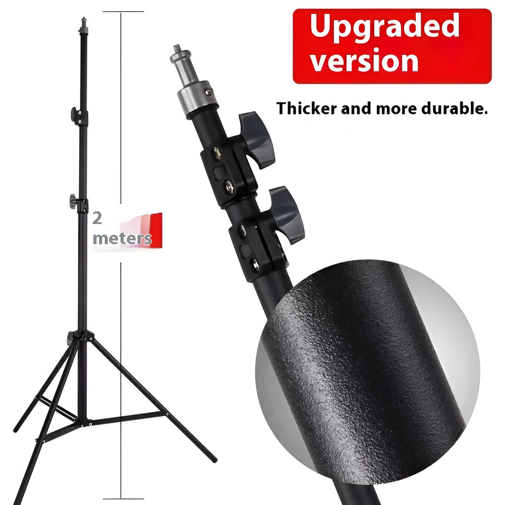 Frosted finish carbon steel tripod light stand with mobile phone holder mounted