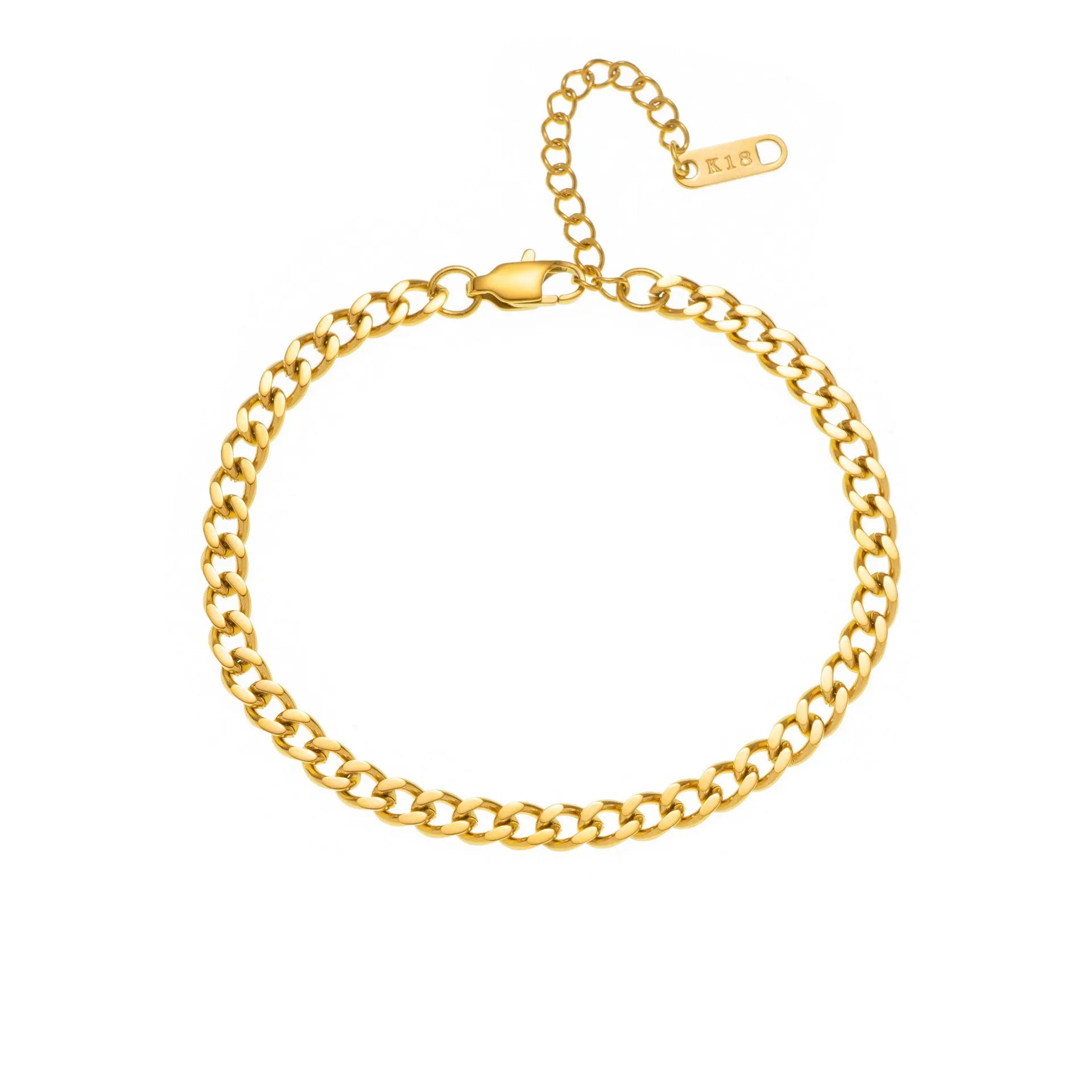 Gold electroplated titanium steel necklace with a single letter A pendant on a 40.5cm blade chain.