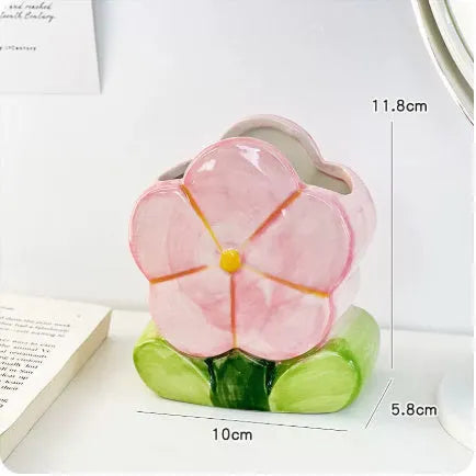 Ceramic flower pen holder storage box with tulip design for desktop organisation