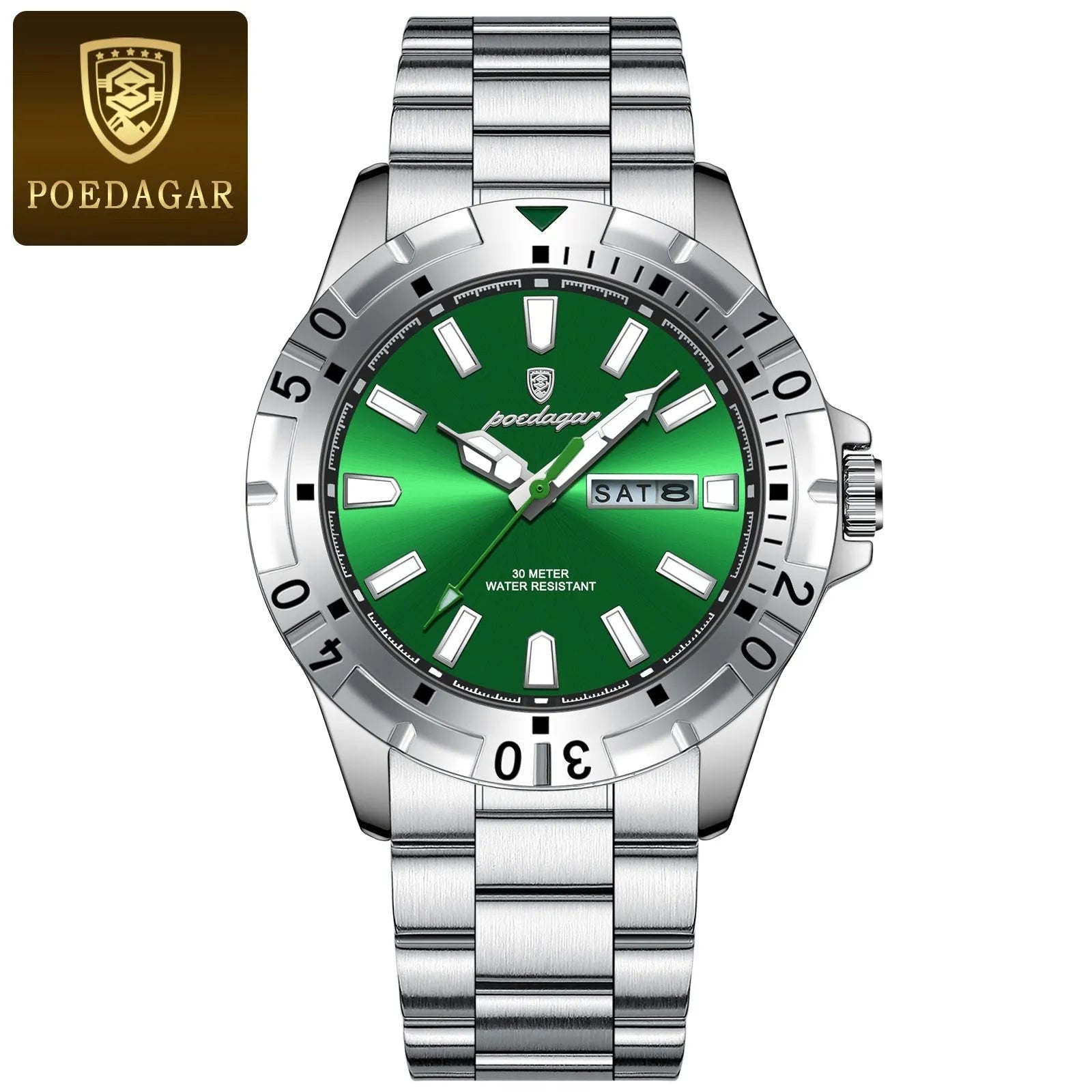 Swiss men's waterproof luminous watch with 6mm case in silver, gold or black with steel strap