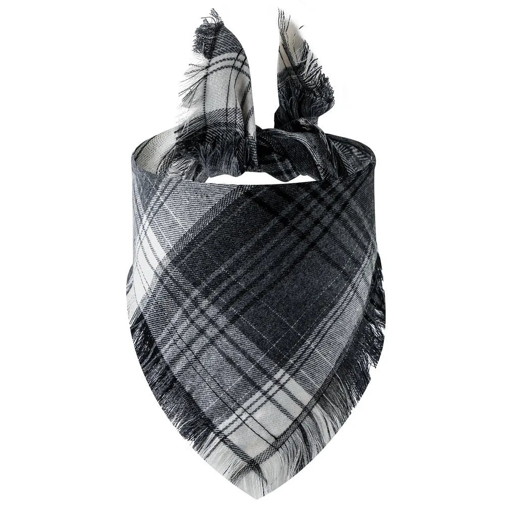 Plaid tassel triangle scarf for dogs in twill cloth with printed pattern, size S and M, 10 colour styles