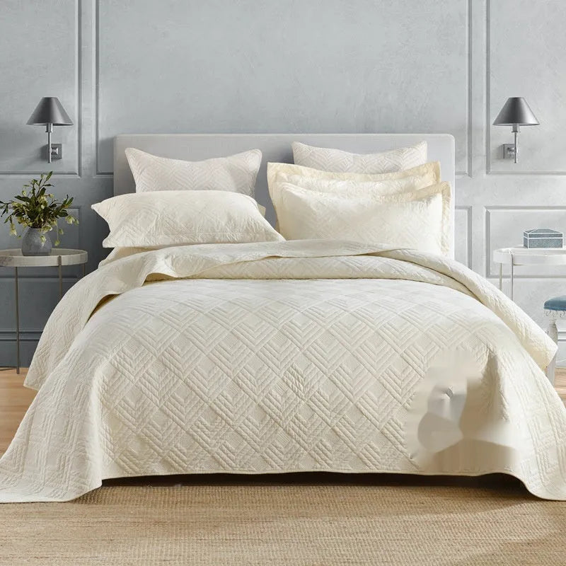 Pure cotton bed cover three-piece set showing double-sided design with damascus pattern option for 1.5-2.0 metre beds