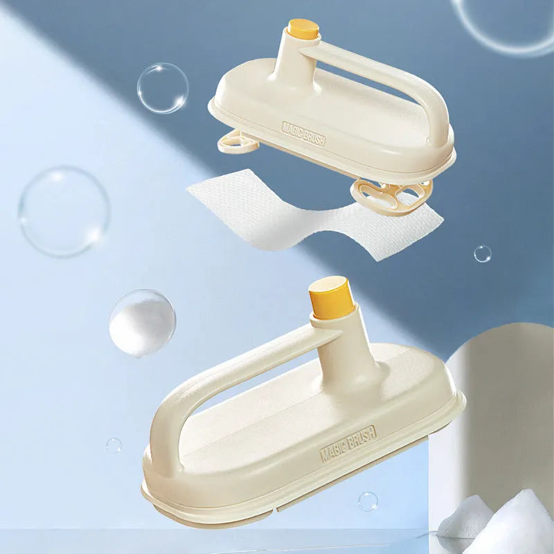 Disposable cleaning brush with plastic handle, 50 white non-woven pads and storage box