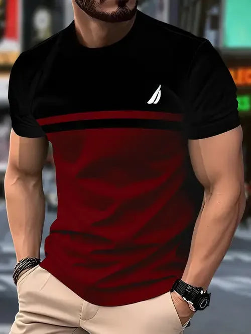 Men's loose fit polyester t-shirt in contrast colours with short sleeves for summer casual wear