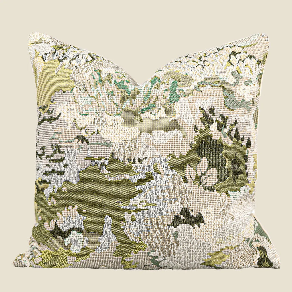 Antique green wool blend floral pillow in square and rectangular waist sizes.