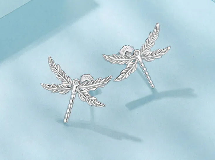 Sterling silver wing dragonfly stud earrings for women 925 silver electroplated SCE1909 colour advanced style