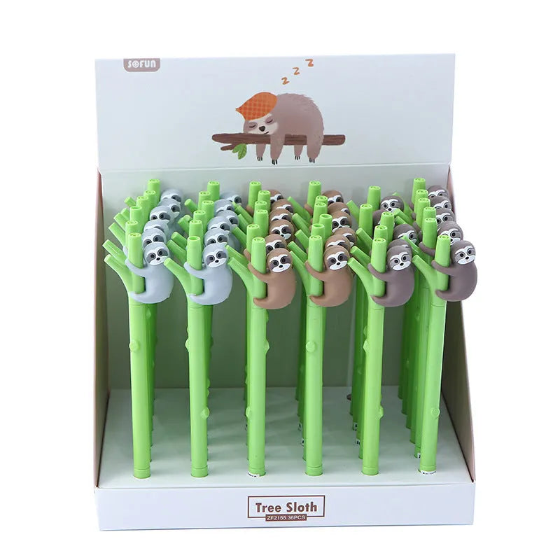Small black cartoon signature pen with sloth design, 0.5mm tip, plastic barrel, 21.5cm length