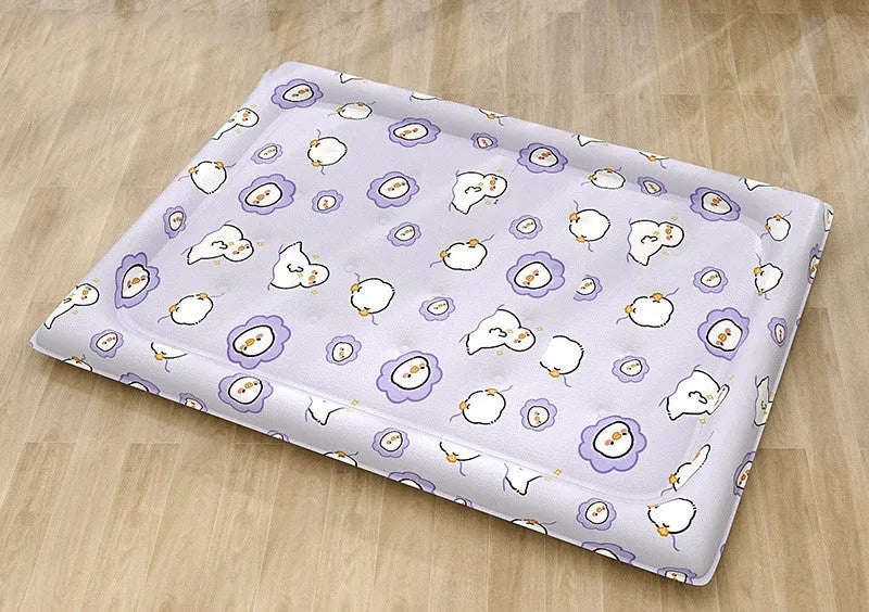 Round pet ice mat in soft ice material with cartoon print, cooling bed for dogs, puppies, and cats in summer.