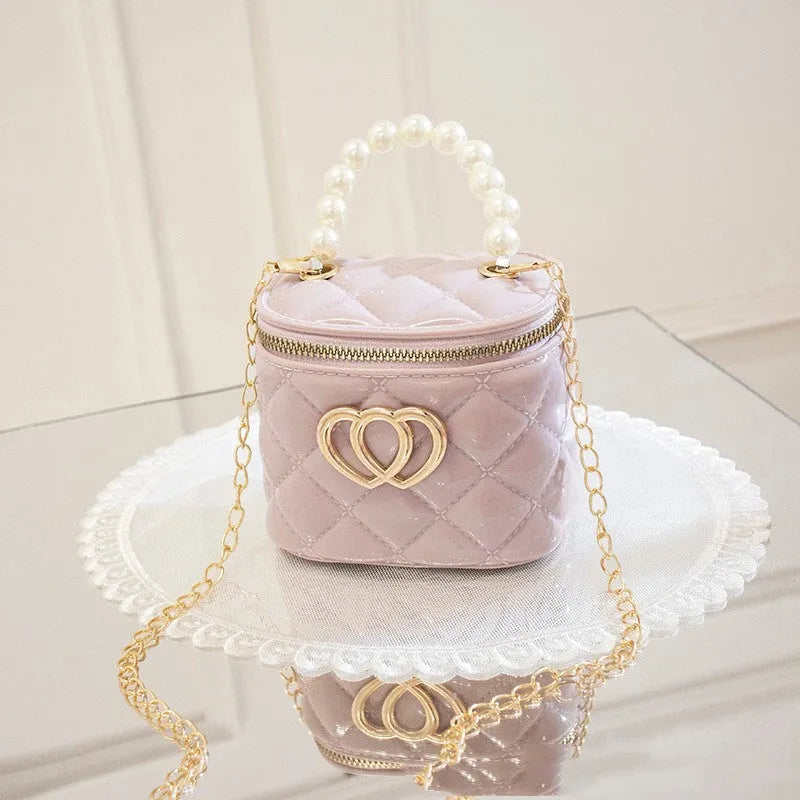 White PVC bucket gel bag with a heart-shaped pattern, shown open.