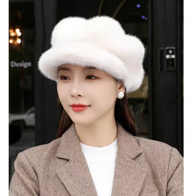 Women's knit pumpkin hat dome style fake mink one size 54-58cm colour black
