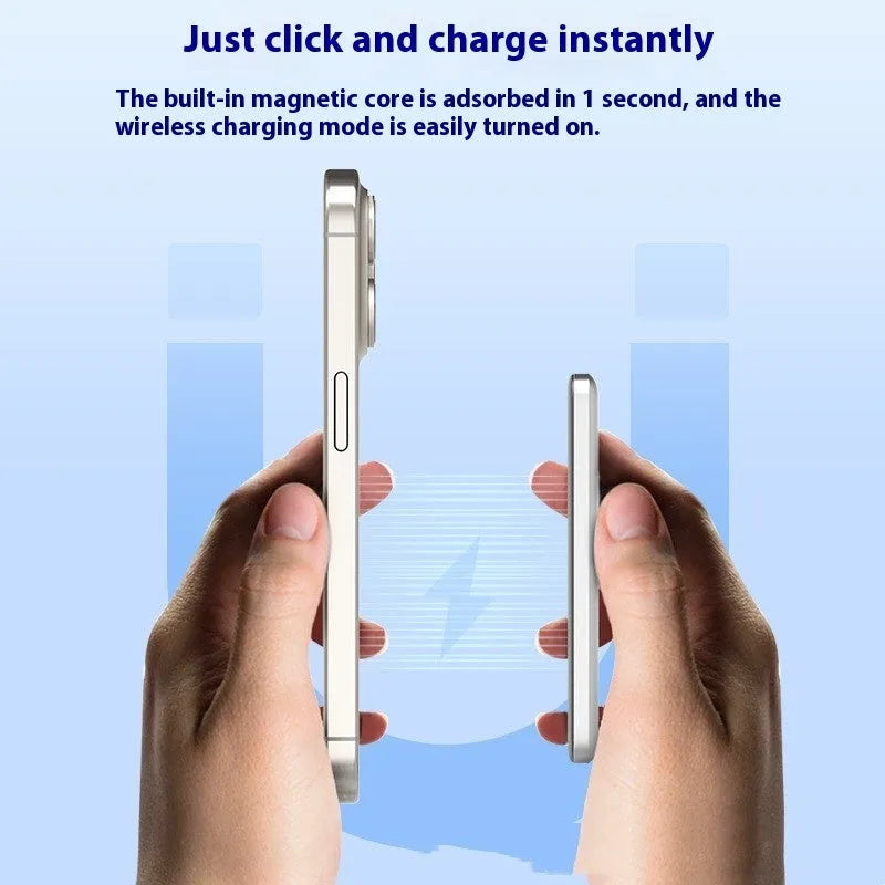 Gun grey magnetic wireless power bank showing ultra-thin 9mm profile and alloy construction