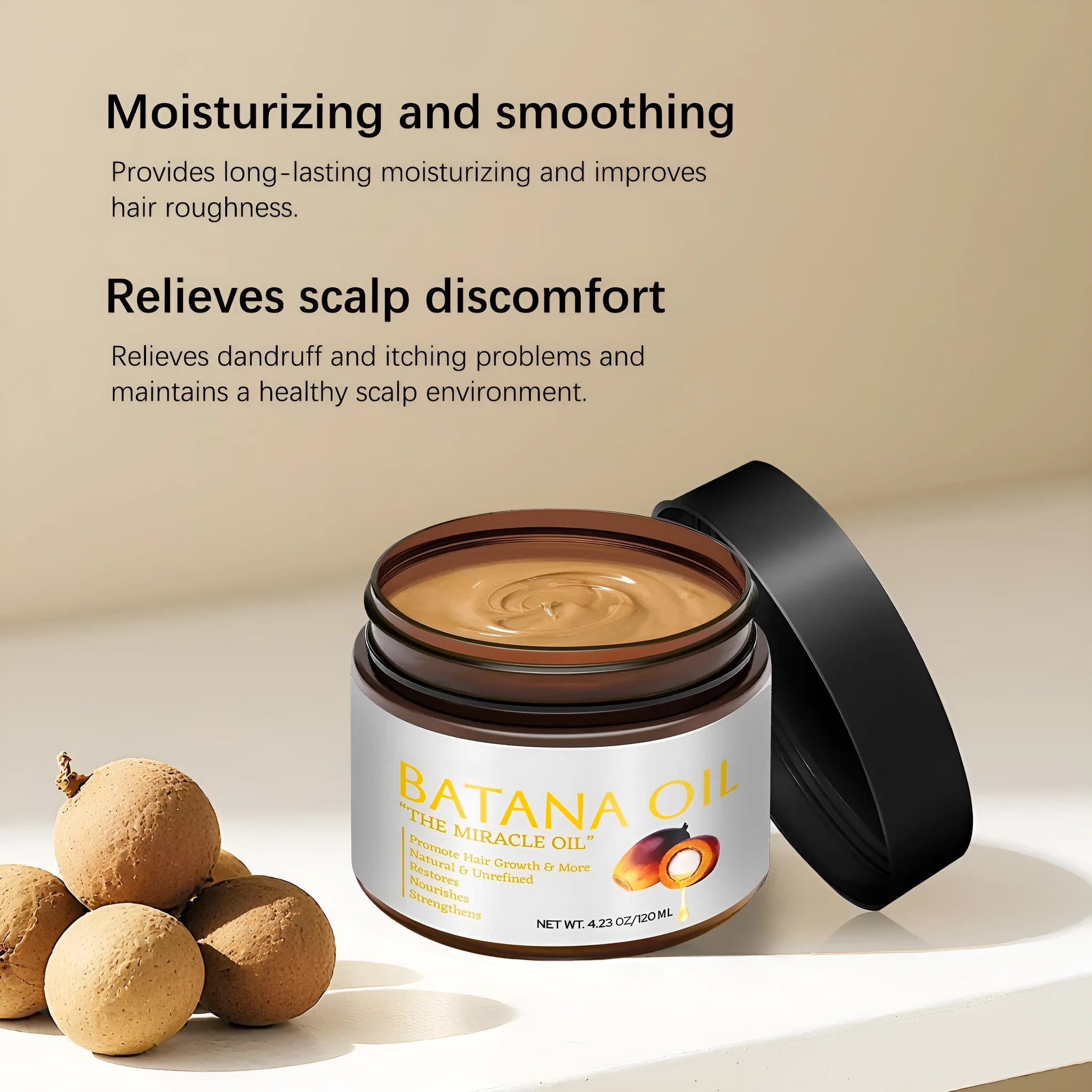 Batana Hair Mask 120ml tub with herbal formula for frizzy hair improvement