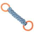 Blue double-ring cotton knot dog chew toy measuring 37cm with braided rope construction