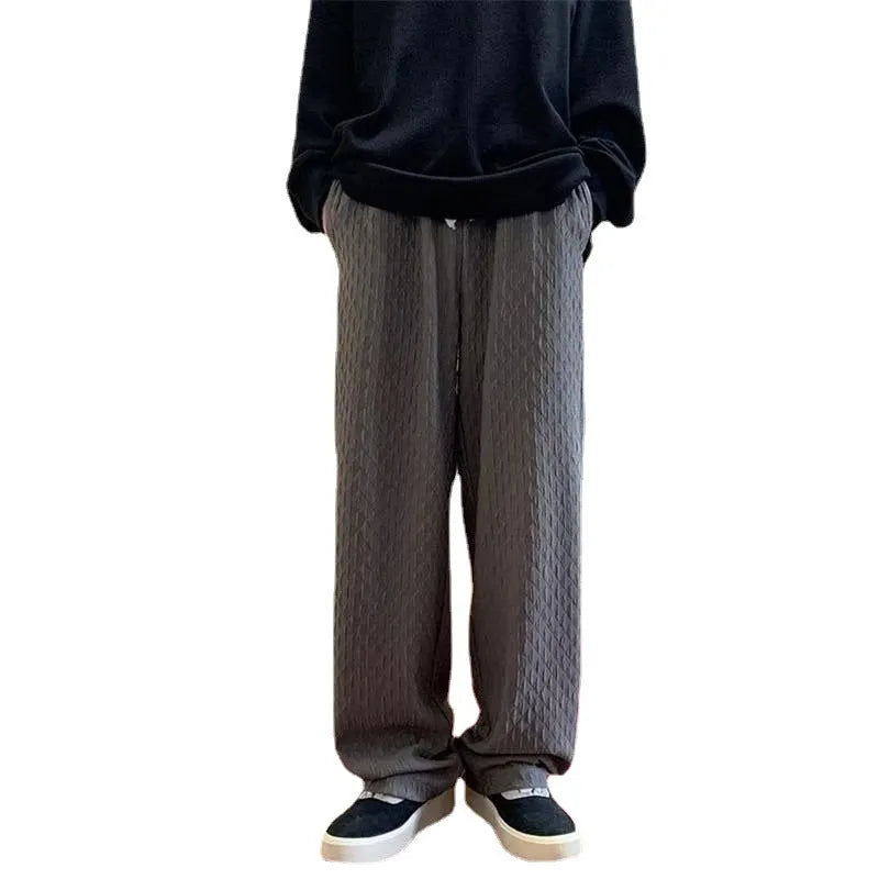 Men's jacquard rhombus draped straight pants with diamond pattern in gray, Korean style, non-iron finish