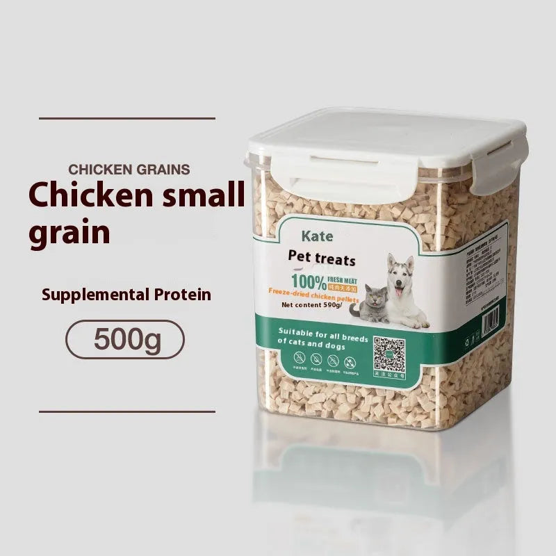 500g freeze-dried chicken cat snacks in resealable bag or barrel packaging