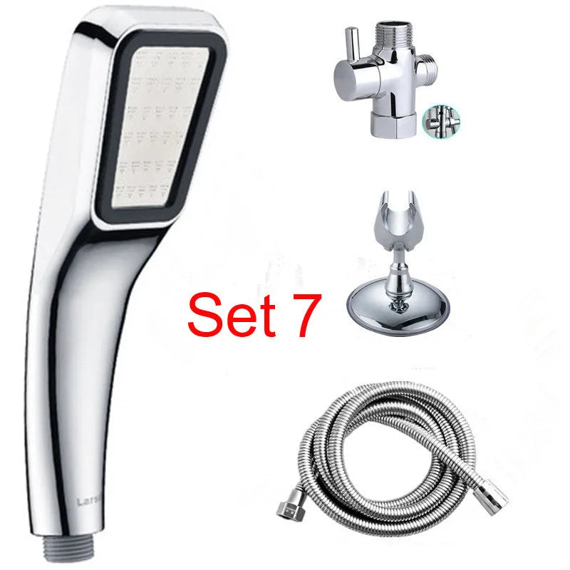 Orange hand-held pressurised shower with rain function spray head