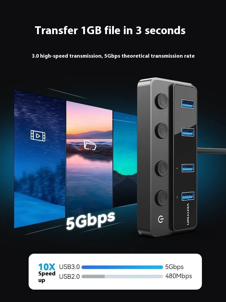 Vention USB 3.0 4-port extender docking station with 1 metre cable, multi-interface plug