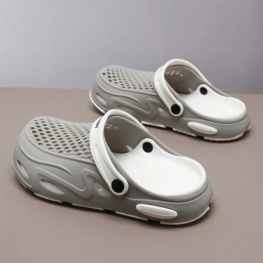 Men's grey EVA beach slippers with closed toe design and non-slip sole