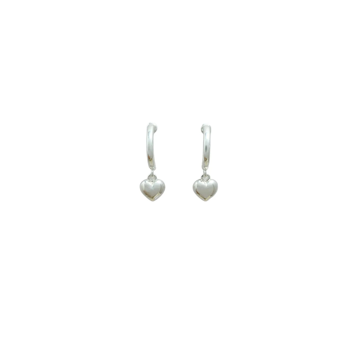 Pair of copper heart-shaped C-style earrings in gold electroplated finish on white background