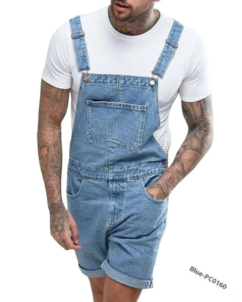 Black denim suspender shorts with mid waist and straight cut design for teenage summer wear