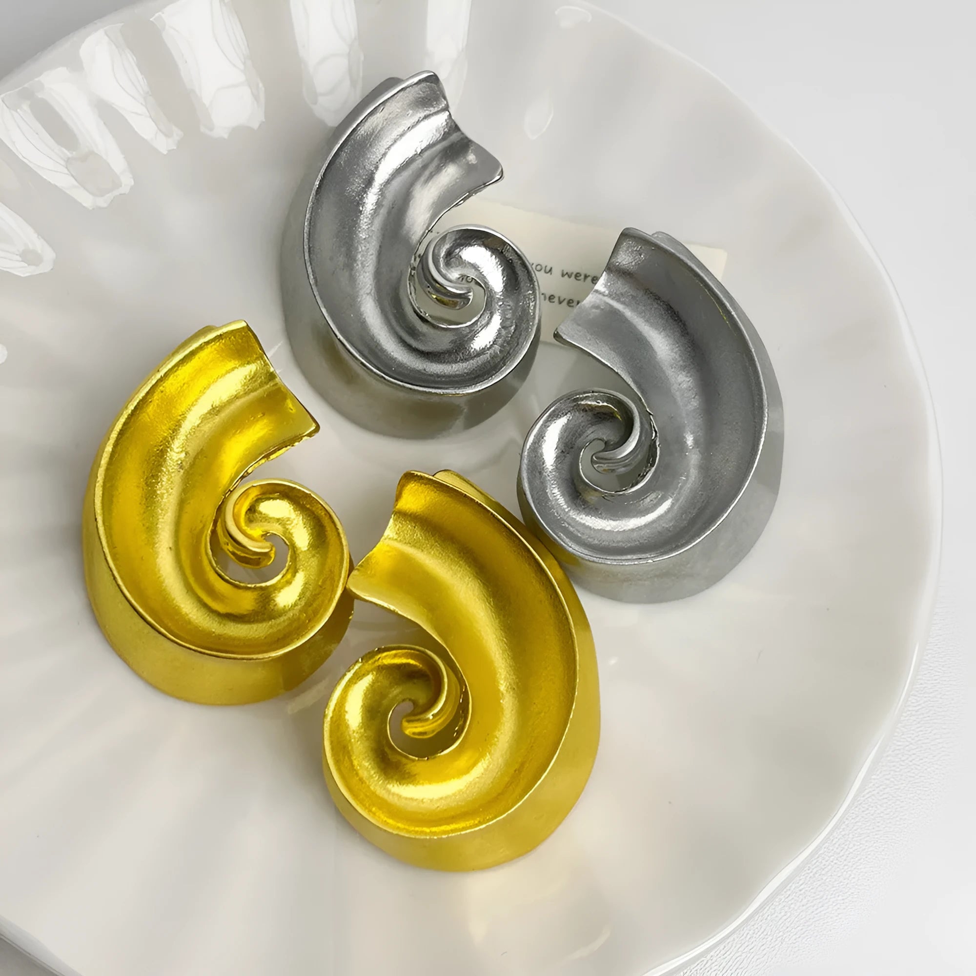 Geometric retro ear studs in gold or silver, 5cm drop length alloy earrings with electroplated finish